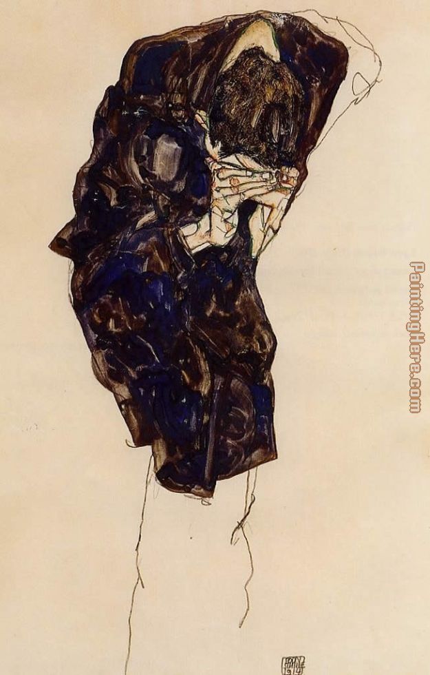 Egon Schiele Man Bencind Down Deeply